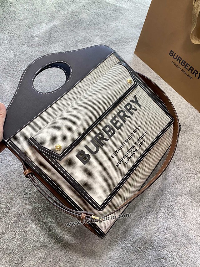 Burberry專門店新款大號41cm撲克包 巴寶莉焦糖咖啡奶油白手提托特包 yxb1103